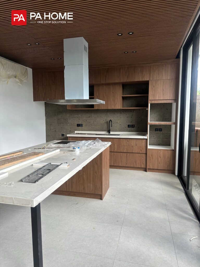 11 Sets Umalas Creek Villa Custom Cabinets in Bali 2 Umalas Creek Villa Custom Cabinets Project floor to ceiling wood veneer wall cabinets with stainless steel range hood
