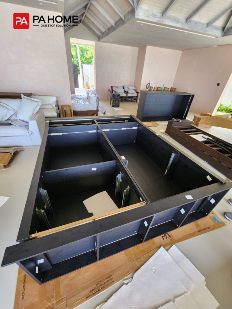 Maldives Villa Heaven Resort Whole House Customization Project 6 black cabinet frame assembly in maldives villa whole house custom project