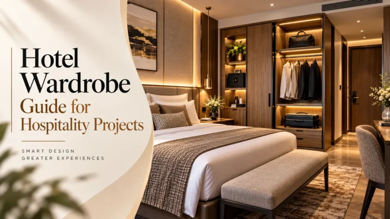 Luxury hotel guest room featuring a modern wardrobe design with integrated storage, premium finishes, and hospitality furniture solutions