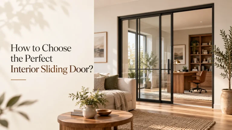 Modern interior sliding glass door between a living room and home office