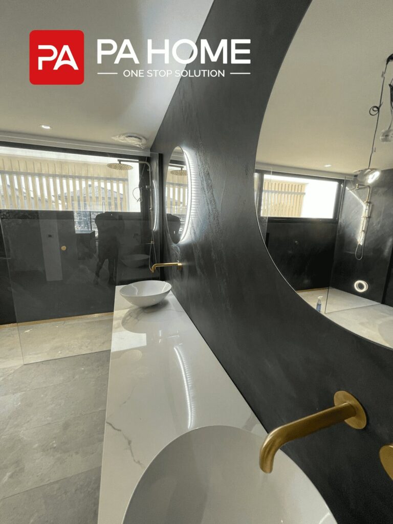 Luxury Whole House Custom in Melbourne 14 round-LED-vanity-mirror-above-marble-countertop