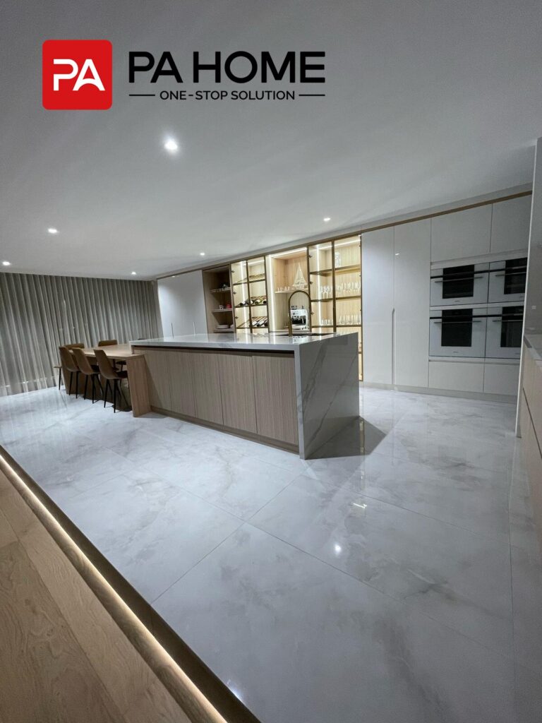 Luxury Whole House Custom in Melbourne 8 Luxury Whole House Custom in Melbourne open-plan kitchen with backlit display cabinetry