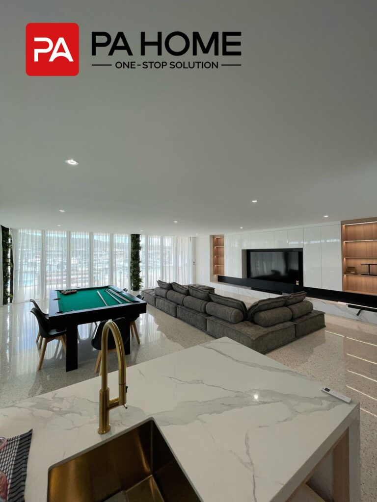 Luxury Whole House Custom in Melbourne 16 Luxury Whole House Custom in Melbourne living room with custom tv cabinet and pool table
