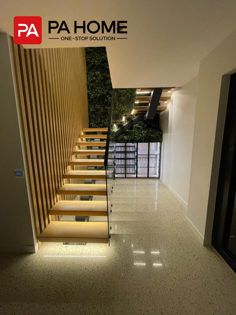 Luxury Whole House Custom in Melbourne 17 modern floating staircase with integrated lighting