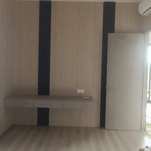 Bedroom wardrobe with aluminum sliding doors in Indonesia Full House Customization project.