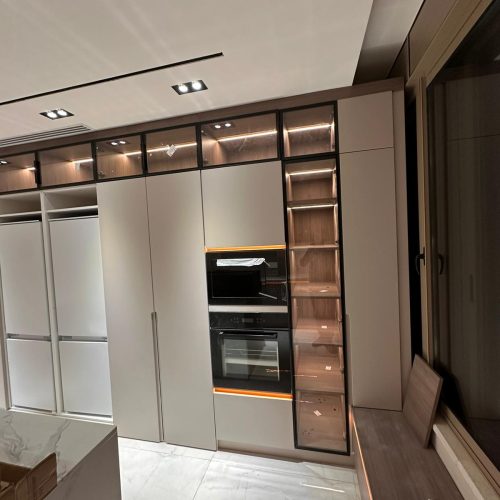 Custom kitchen cabinets with open shelving in Palestine custom cabinet project