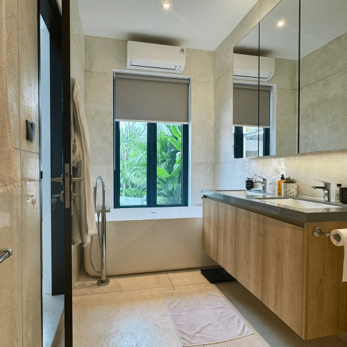 Modern bathroom with a bathroom vanity and sleek design in a Bali project.