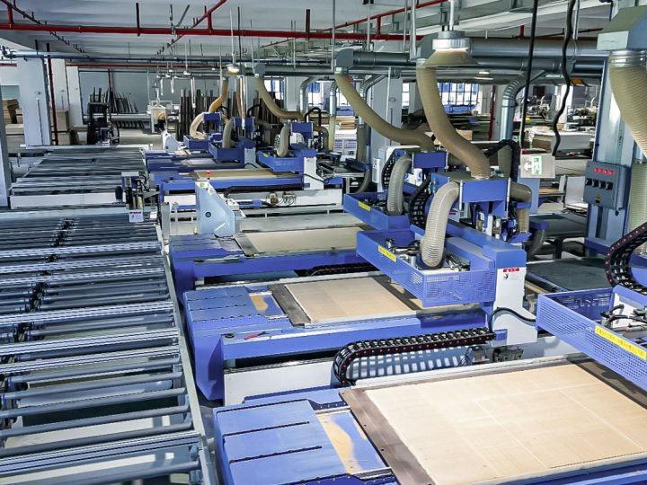 About us 3 PAhome Zhaoqing factory CNC panel machining line with blue router machines and extraction hoses