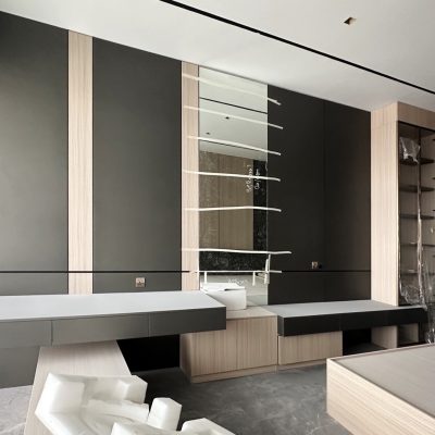 Indonesia Mirrored Room Custom Cabinets featuring modern vanity and storage solutions.
