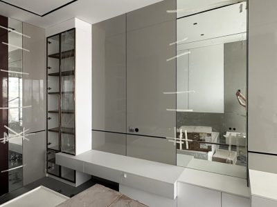 Indonesia Mirrored Room Custom Cabinets 9 Custom cabinetry with a mirrored feature in the bedroom designed to create a clean, modern aesthetic.