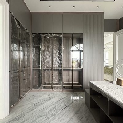 Indonesia Mirrored Room Custom Cabinets bedroom wardrobe with glass doors and sophisticated design.