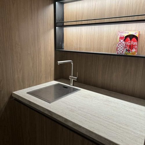 Melbourne's high-end whole house customization custom kitchen sink with under-cabinet lighting and wooden panels