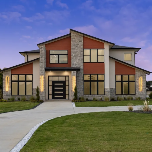Texas Luxury full house custom in America 11 Texas Luxury full house custom exterior facade with black aluminum-framed windows and entry door