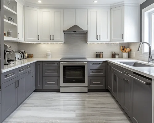Two-Tone Gray and White Cabinets