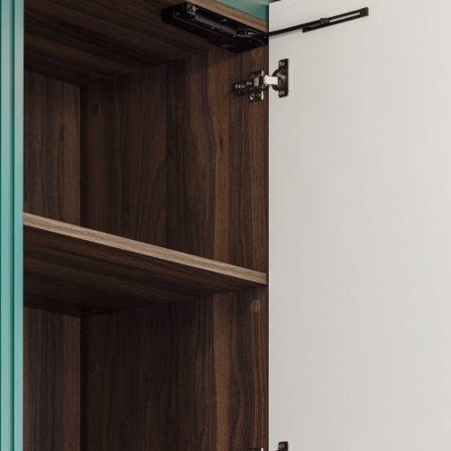 Bedroom with custom cabinets and shelves, designed for optimal storage in the Zemun stan apartment whole house custom project.