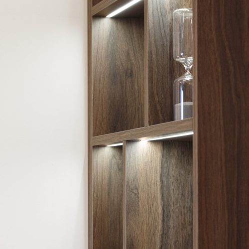 Detailed shot of a custom cabinet door in the Zemun stan apartment whole house custom project.