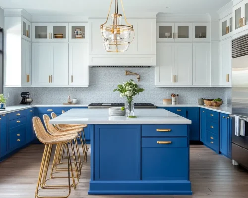 Two-Tone Blue and White Kitchen Cabinets