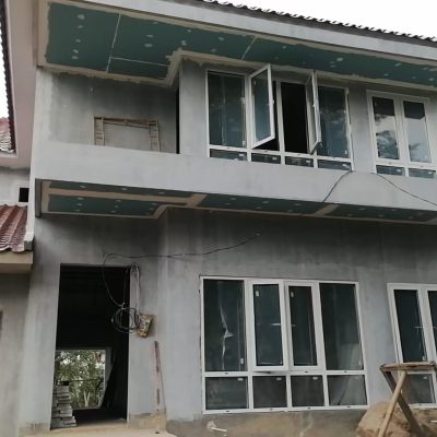 White Aluminum Windows Installation for Luxury Villa in Bogor 6 "Installed white aluminum tilt and turn window at a luxury villa in Bogor, Indonesia, offering modern aesthetics and functionality