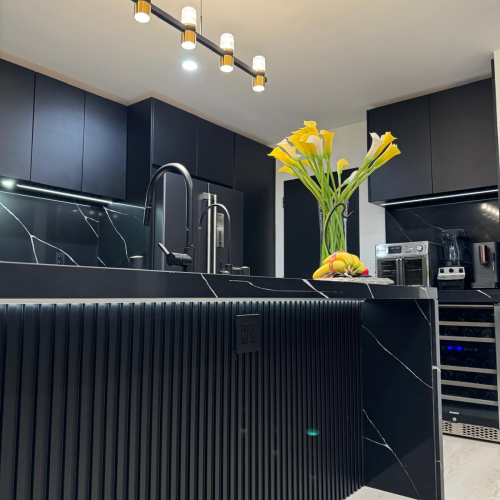 Custom kitchen cabinet in Los Angeles with stylish black and white design.