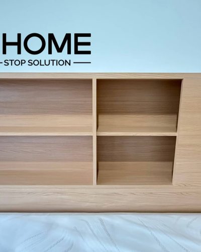 Indonesia Rental Apartment Renovation Custom Furniture Project 10 Custom built-in storage beside the bed with light wood finish in Indonesia rental apartment.