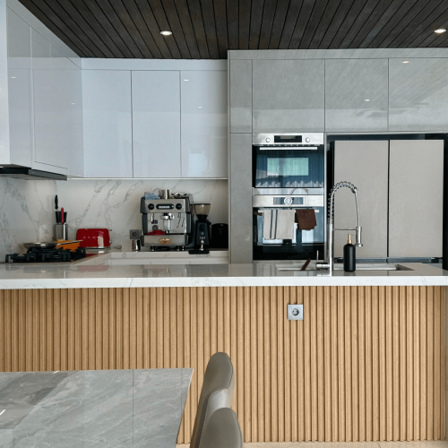 Custom kitchen cabinet and design in a Bali home project.