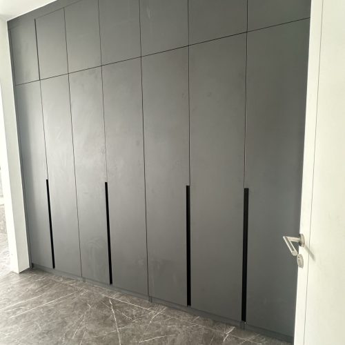 Umalas Creek Villa Custom Cabinets Project matte grey floor to ceiling wardrobe with recessed handles